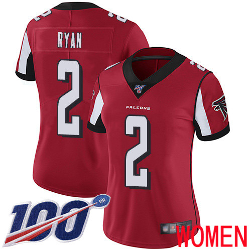 Atlanta Falcons Limited Red Women Matt Ryan Home Jersey NFL Football #2 100th Season Vapor Untouchable->women nfl jersey->Women Jersey
